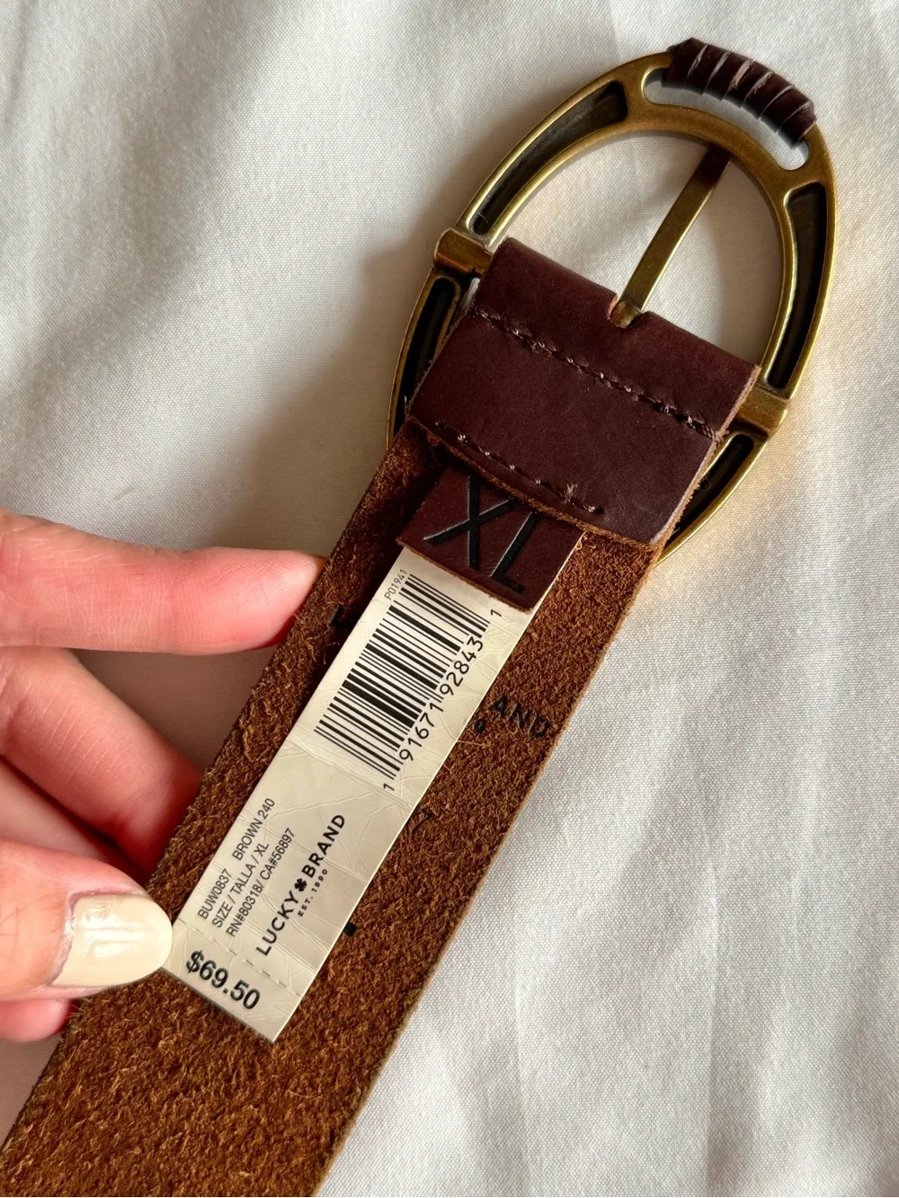 Lucky Brand Brown Leather Embroidered Beaded Belt XL - Picture 2 of 7